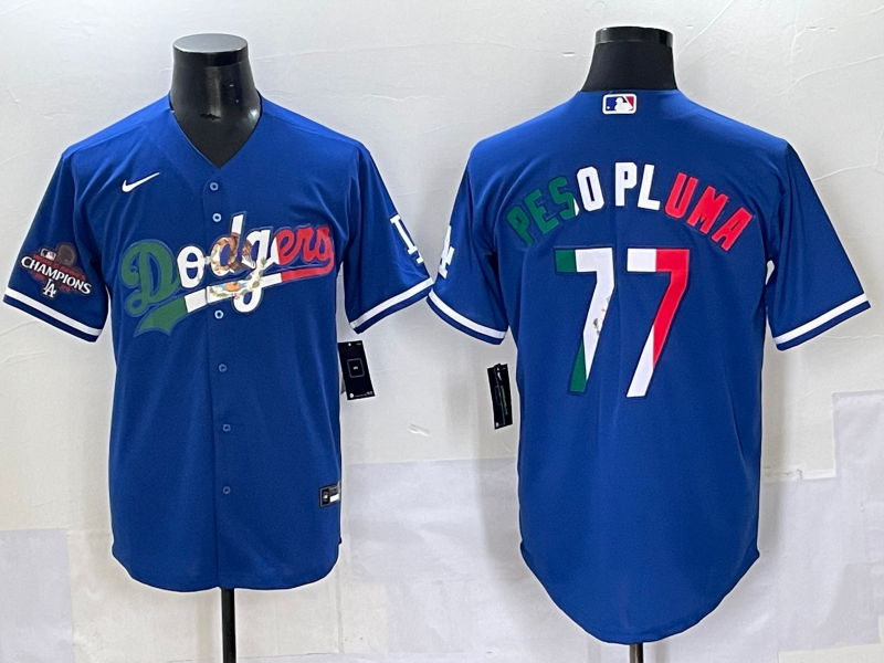 Men 2025 Los Angeles Dodgers #77 Pesopluma Blue Nike MLB Jersey style 001->los angeles dodgers->MLB Jersey